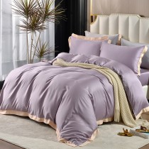 【FOCA】薄被套床包組-特大｜300織紗100%天絲｜潮流金框-絕色紫