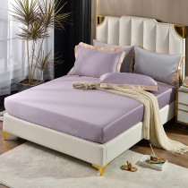 薄枕套床包組-單人｜300織紗100%天絲｜潮流金框-絕色紫