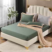 薄枕套床包組-單人｜300織紗100%天絲｜潮流金框-復古綠